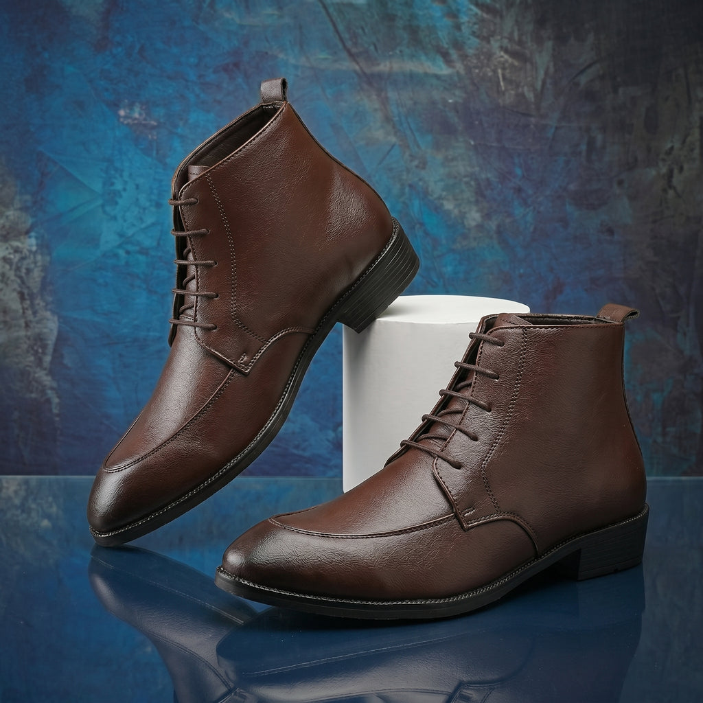 BAXXICO Mens Faux Leather Lace Up Ankle Boots with TPR Sole