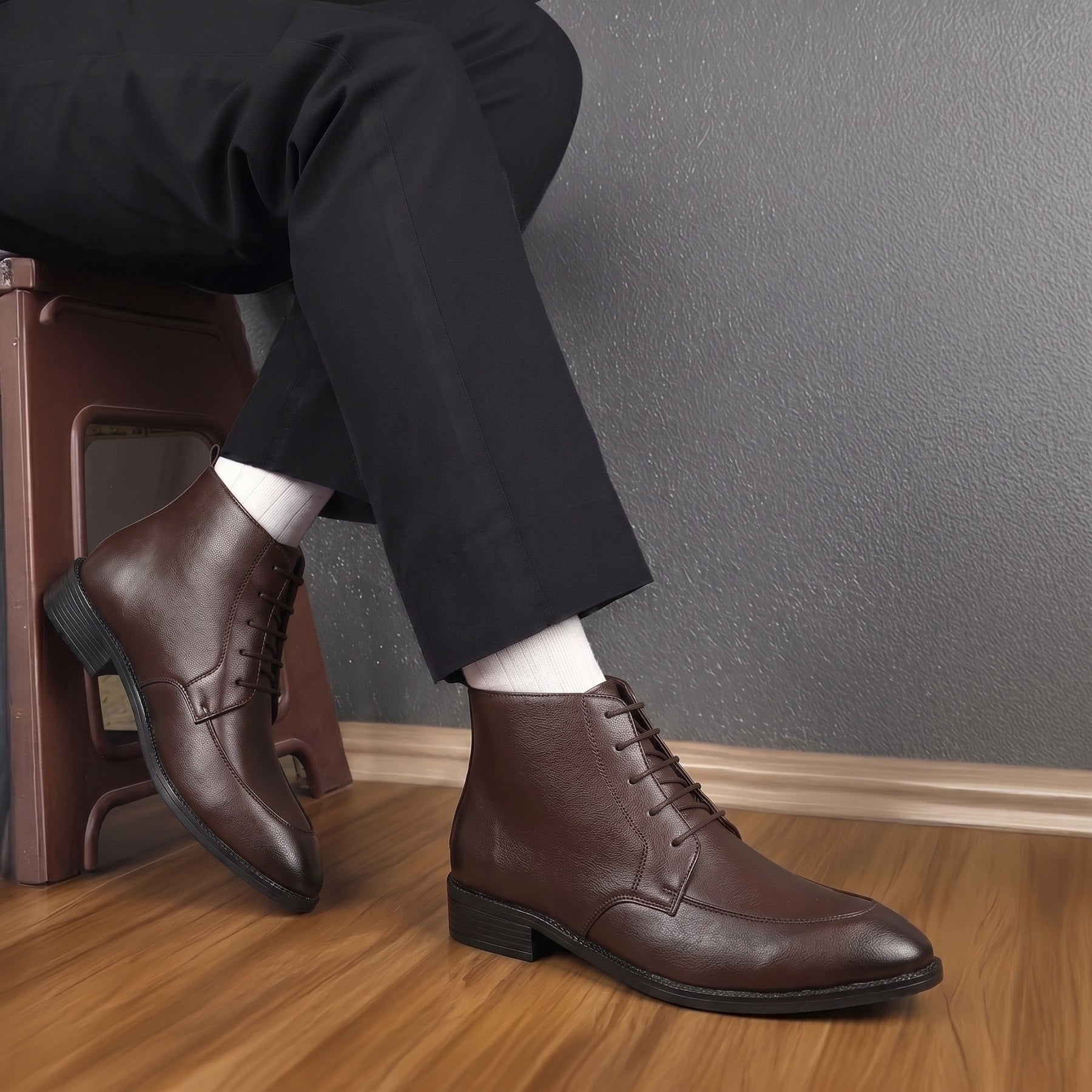 BAXXICO Mens Faux Leather Lace Up Ankle Boots with TPR Sole