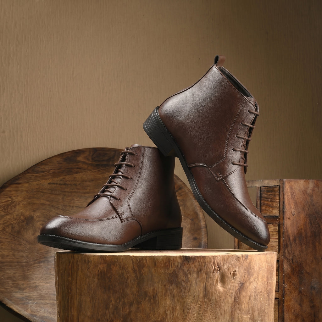 BAXXICO Mens Faux Leather Lace Up Ankle Boots with TPR Sole