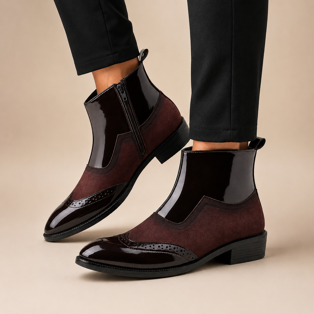 BAXXICO Mens Premium Suede and Patent Chelsea Boots