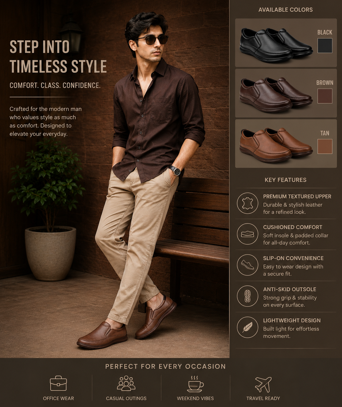 BAXXICO Mens Premium Comfort Slip On Shoes
