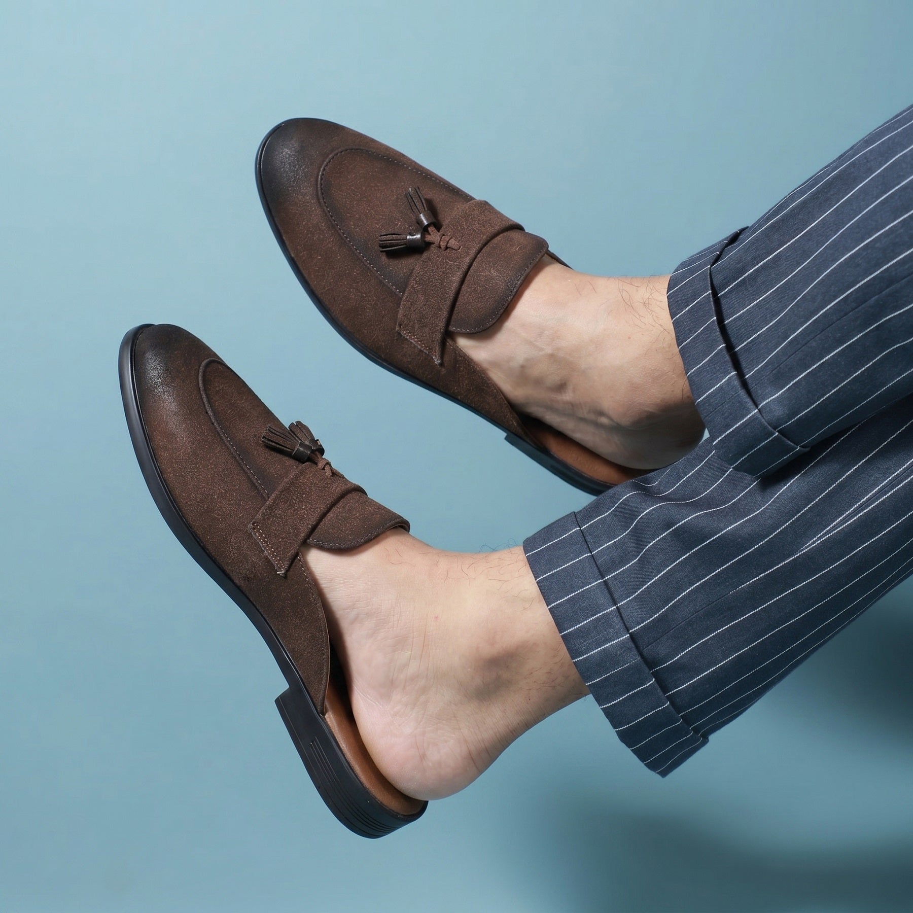 BAXXICO Mens Designer Suede Tassel Mule Loafers Classic Elegance