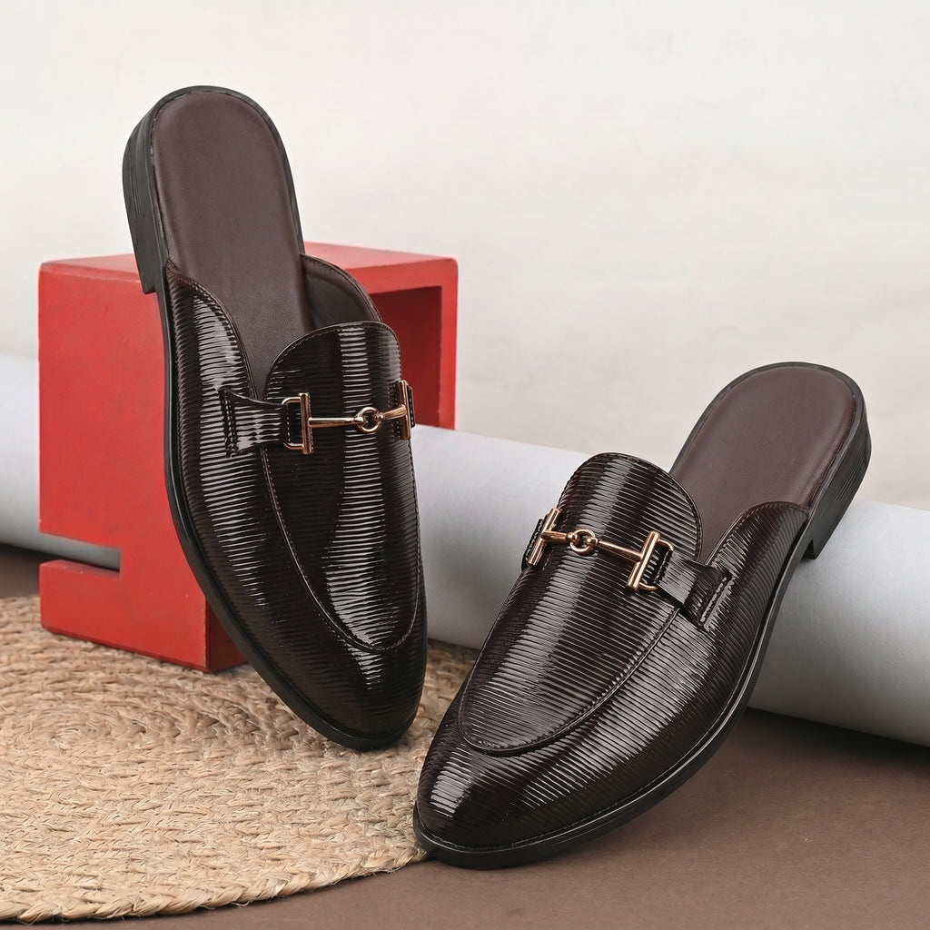 BAXXICO Mens Premium Textured Back Open Mule Loafers