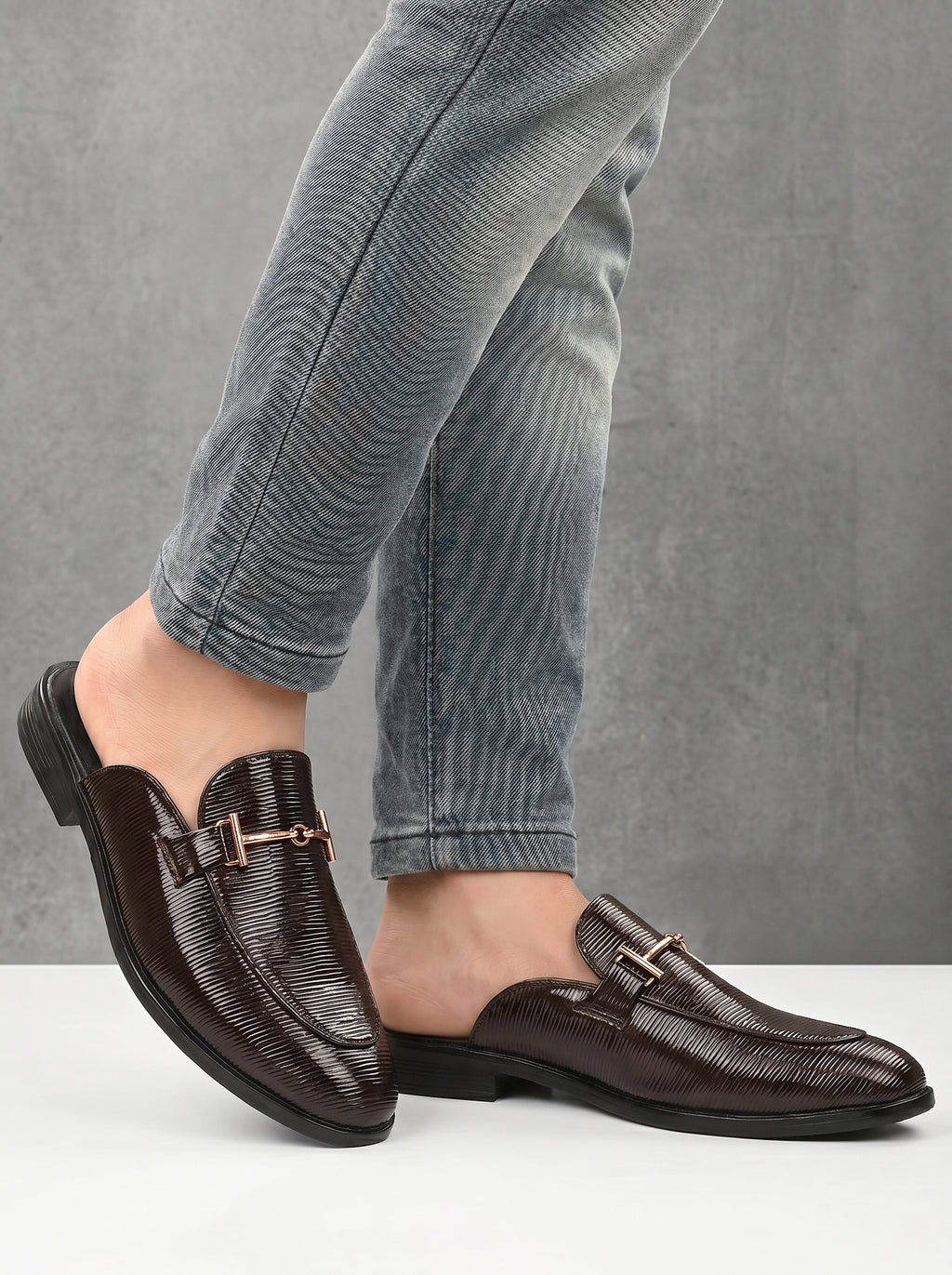 BAXXICO Mens Premium Textured Back Open Mule Loafers