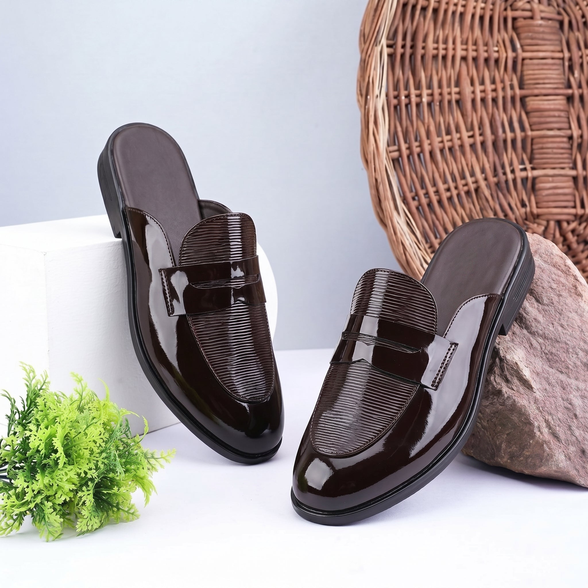 BAXXICO Luxury Patent Slip On Mule for Men