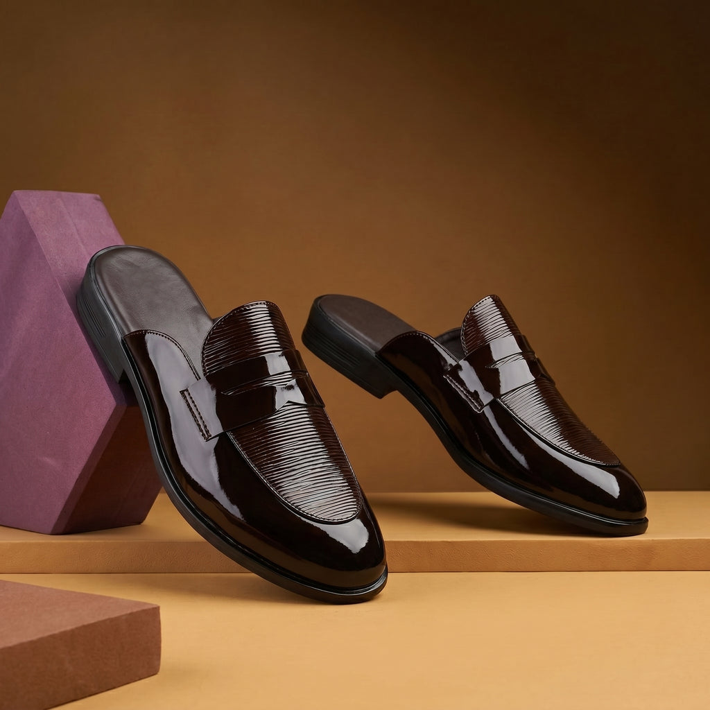 BAXXICO Luxury Patent Slip On Mule for Men