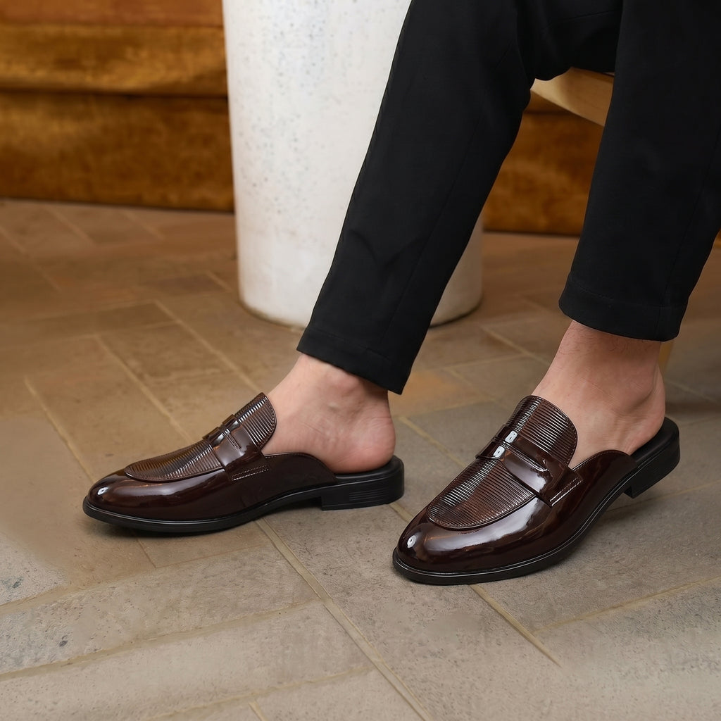 BAXXICO Luxury Patent Slip On Mule for Men