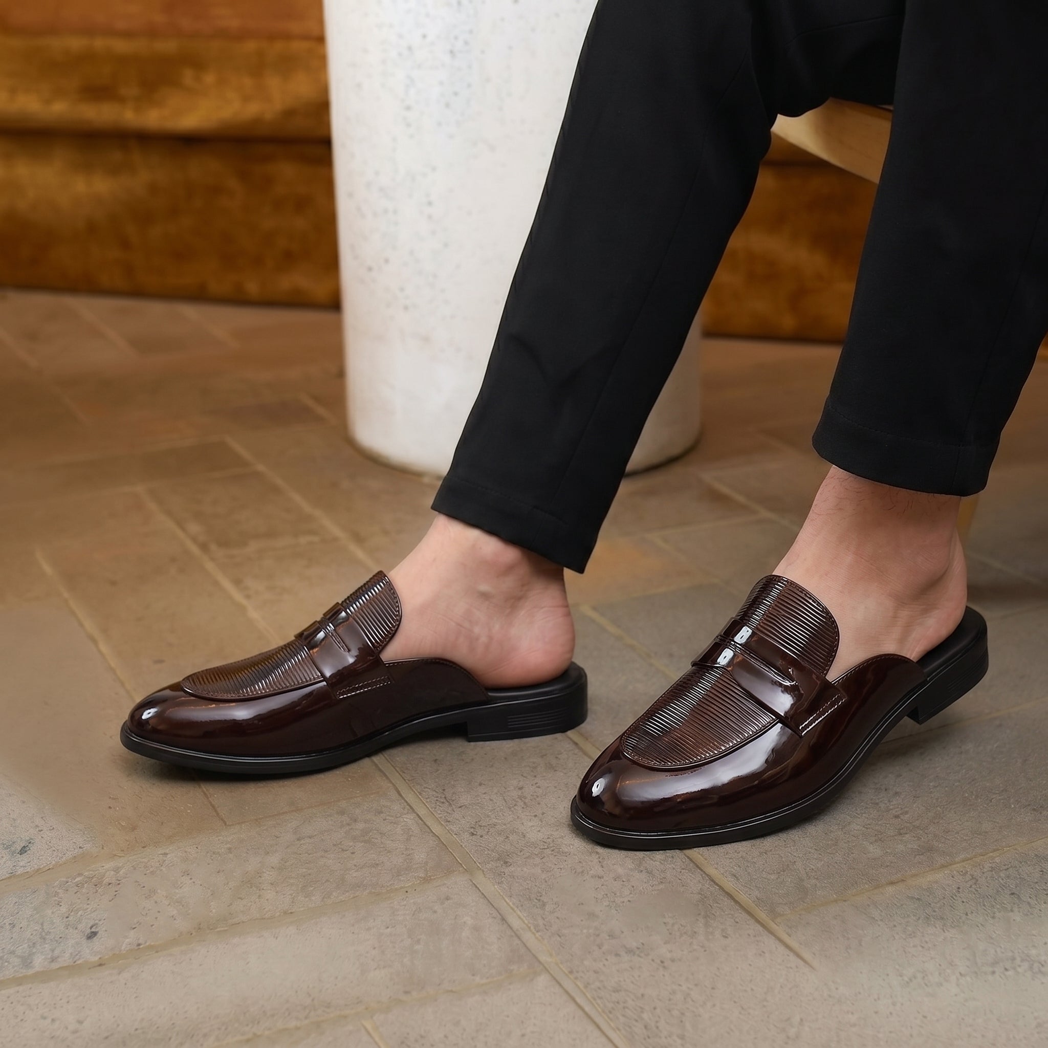 BAXXICO Luxury Patent Slip On Mule for Men