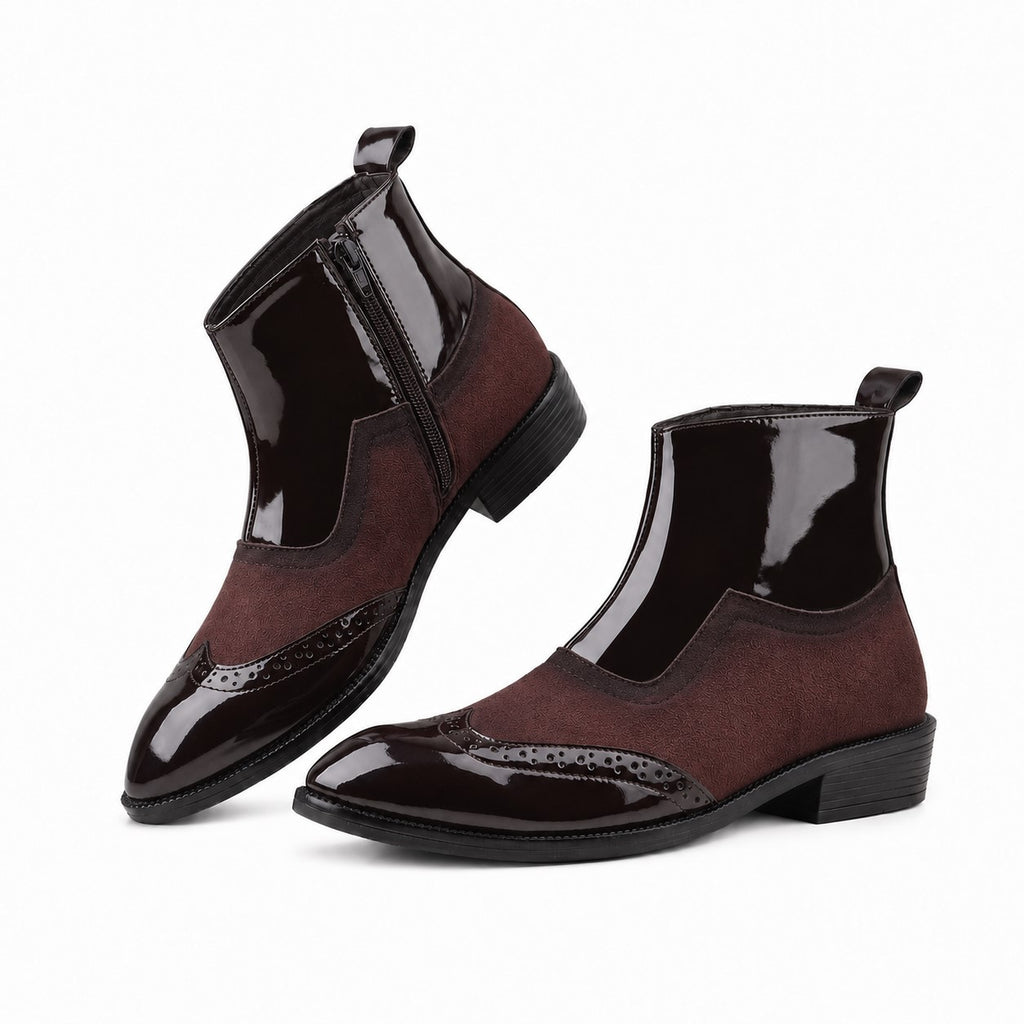BAXXICO Mens Premium Suede and Patent Chelsea Boots
