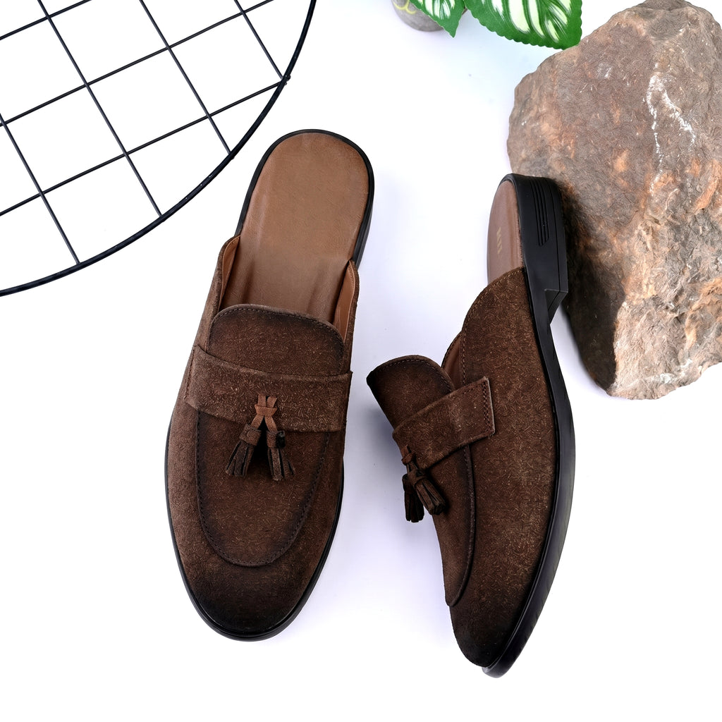 BAXXICO Mens Designer Suede Tassel Mule Loafers Classic Elegance