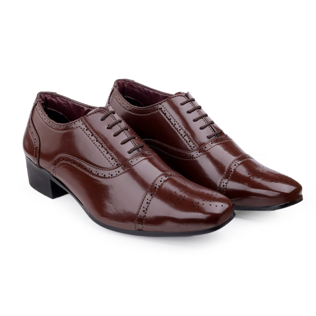 BAXXICO Mens Height Increasing Faux Vegan Leather Oxford Semi Brogue Formal Lace Up Shoes