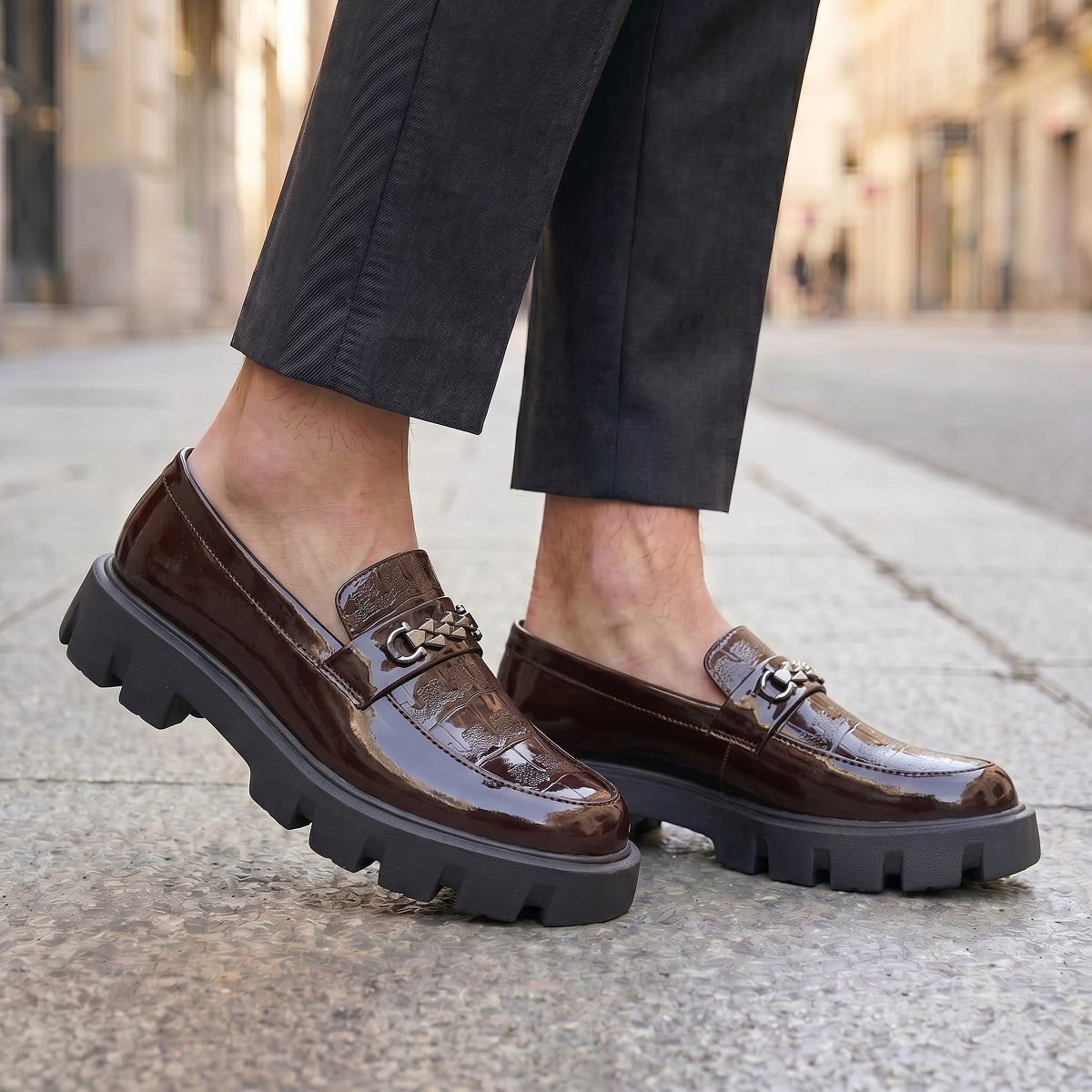 Baxxico Premium Patent Vegan Buckle Slip ons for Men