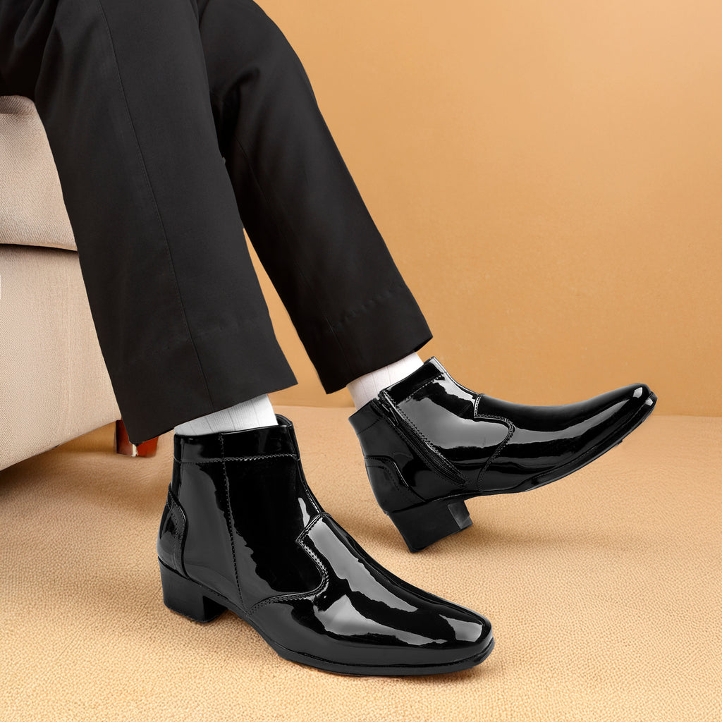 Mens Premium Gloss Chelsea Boots 2 inch Built in Elevator Lift