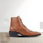 BAXXICO Mens Semi Formal Cow Boy Ankle Zipper Lace Up Brogue Boots