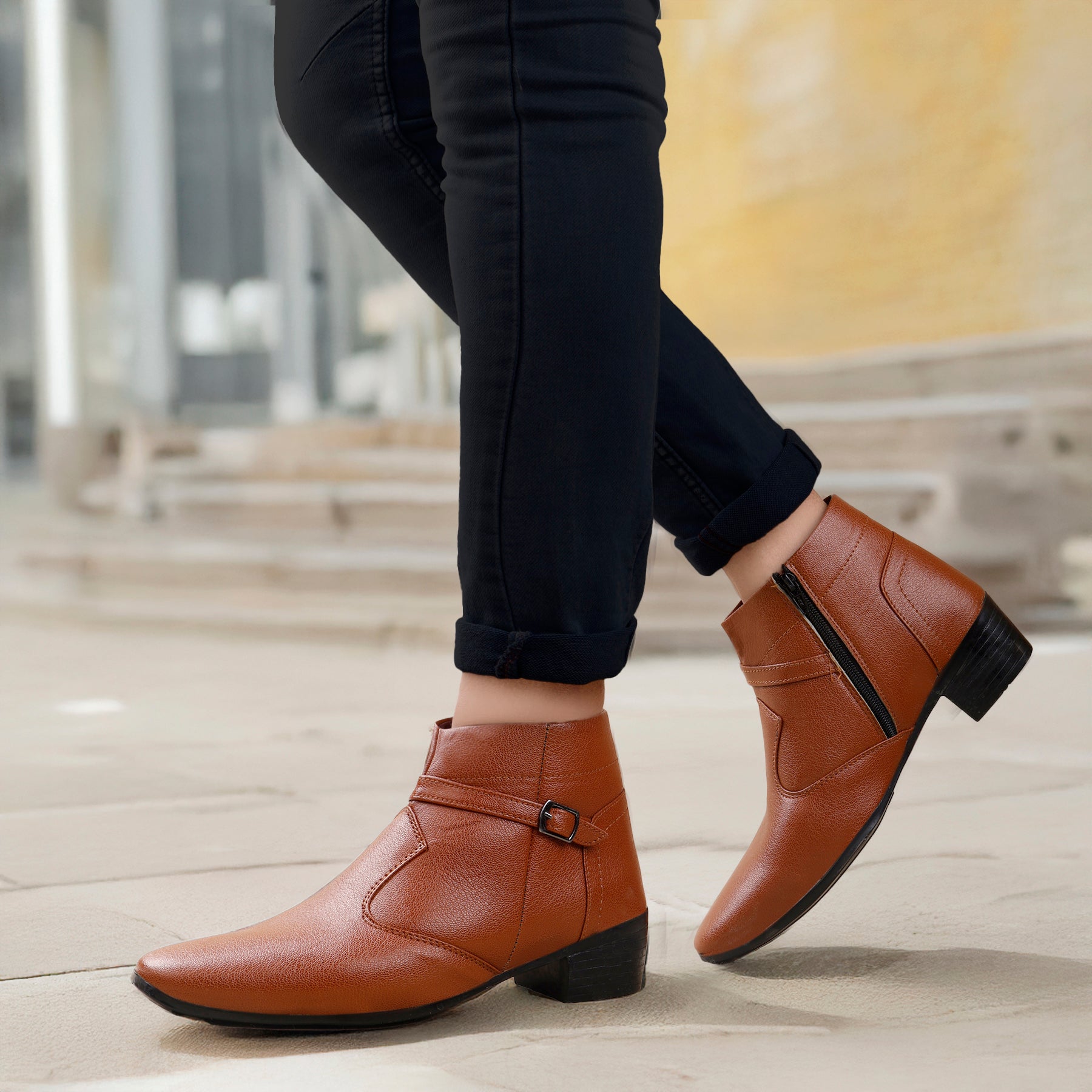 BAXXICO 2 Inch Height Increasing Ankle Zipper Boots For Men