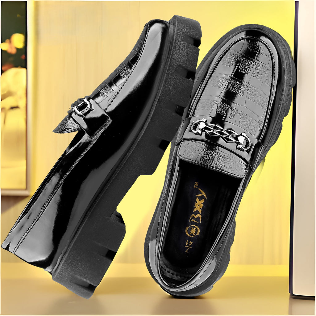 Baxxico Premium Patent Vegan Buckle Slip ons for Men