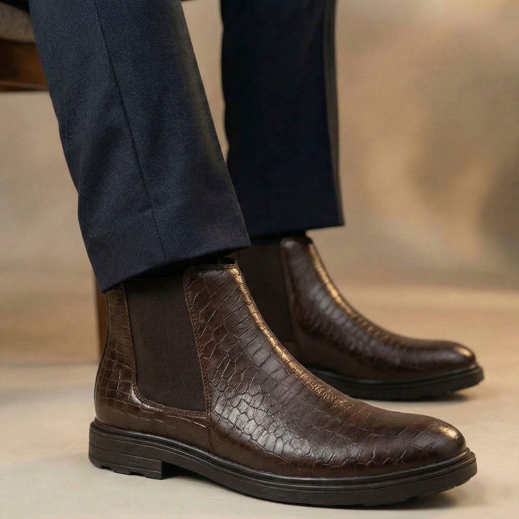 BAXXICO Premium Croc Finish Ankle Boots for Men Smart Casual Wear