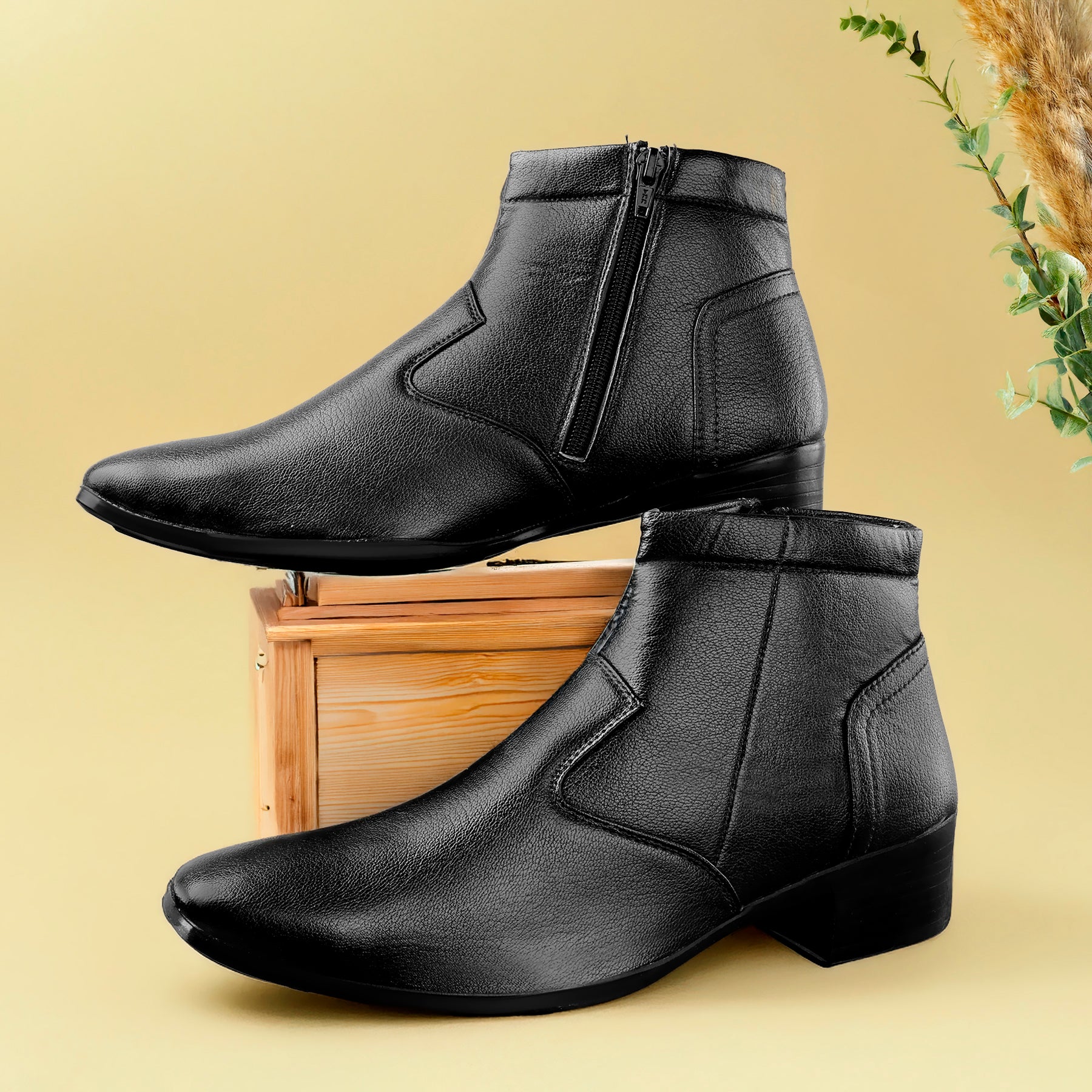 BAXXICO Height Increasing Formal Ankle Zipper Boots