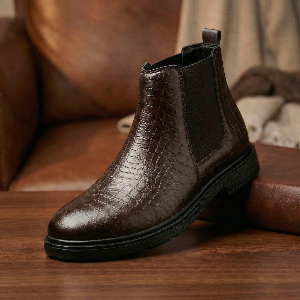 BAXXICO Premium Croc Finish Ankle Boots for Men Smart Casual Wear