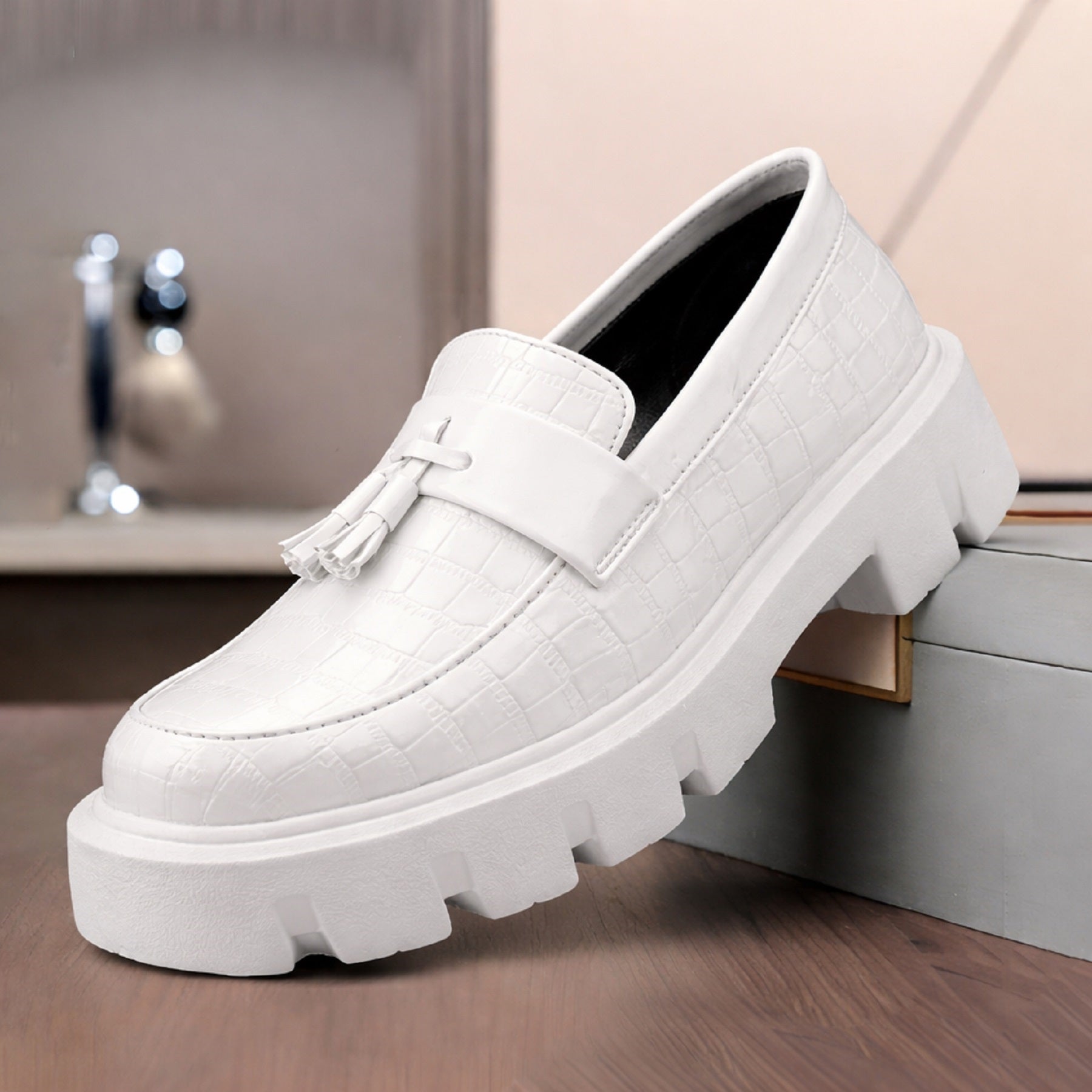 Baxxico Premium Patent Vegan Tassel Slip ons for Men