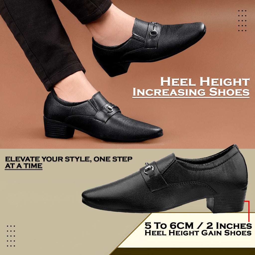 BAXXICO Mens Formal Height Increasing Slip On Buckle Shoes