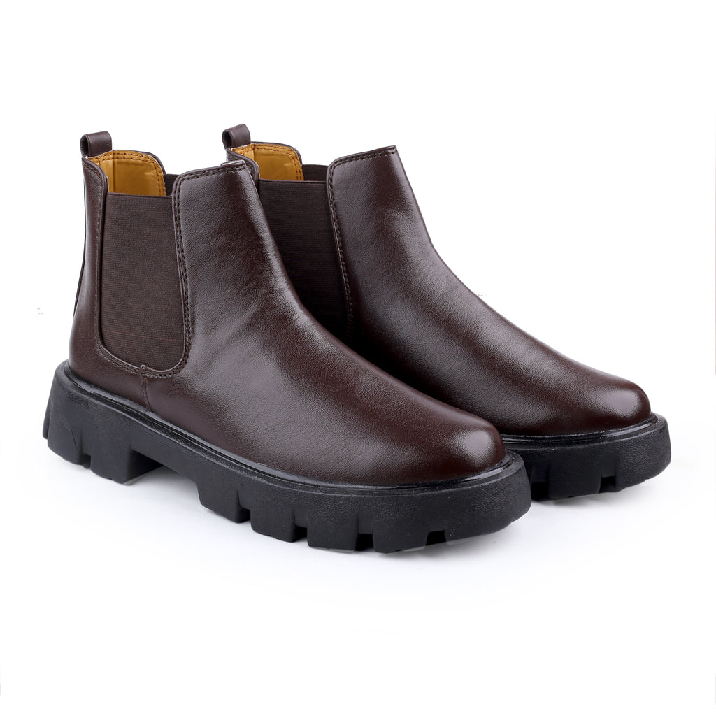 Baxxico Faux Vegan Leather Chelsea Ankle Slip on Boots for Men