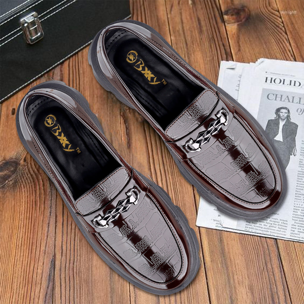 Baxxico Premium Patent Vegan Buckle Slip ons for Men