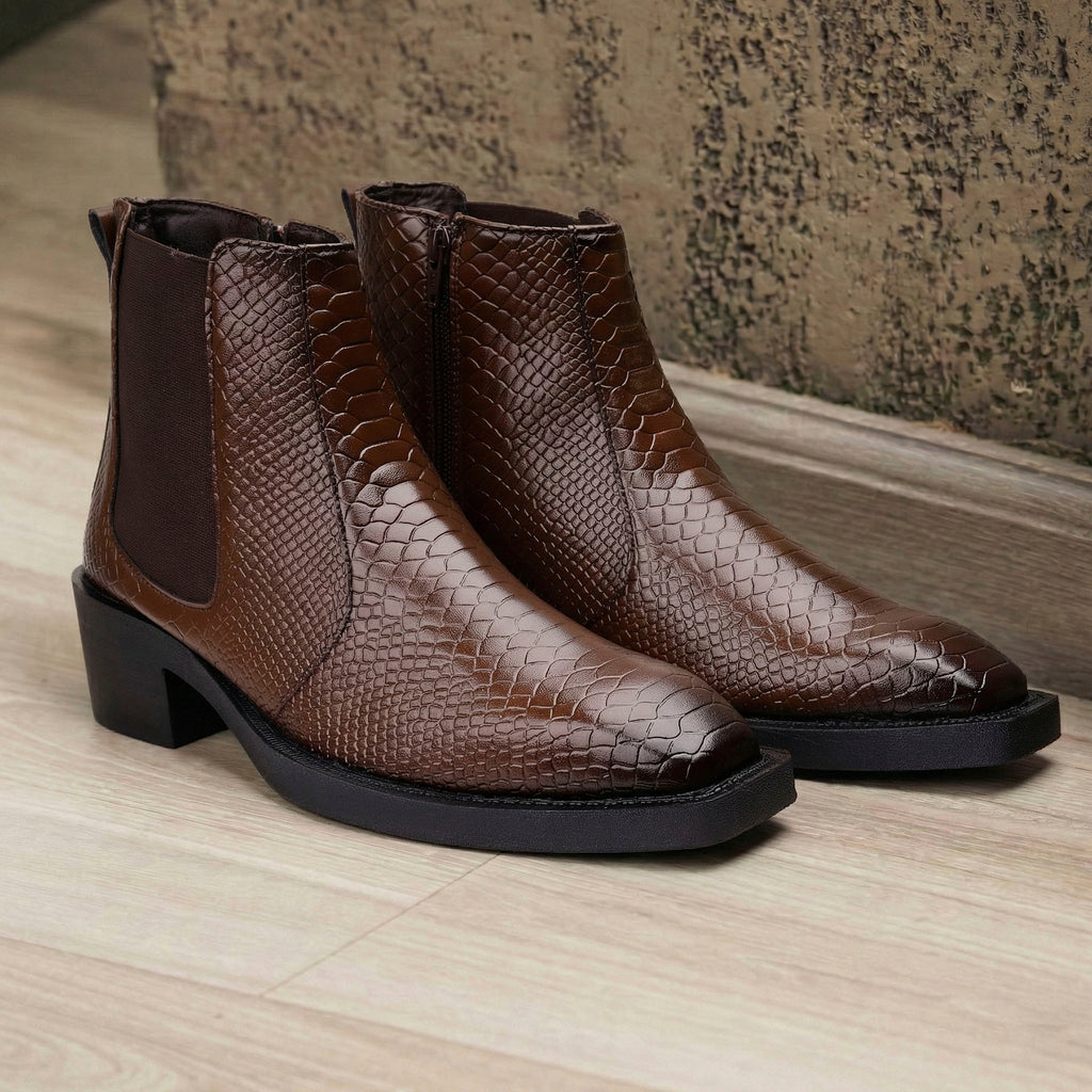BAXXICO Mens Stylish 2 Inch Height Boosting Ankle Boots