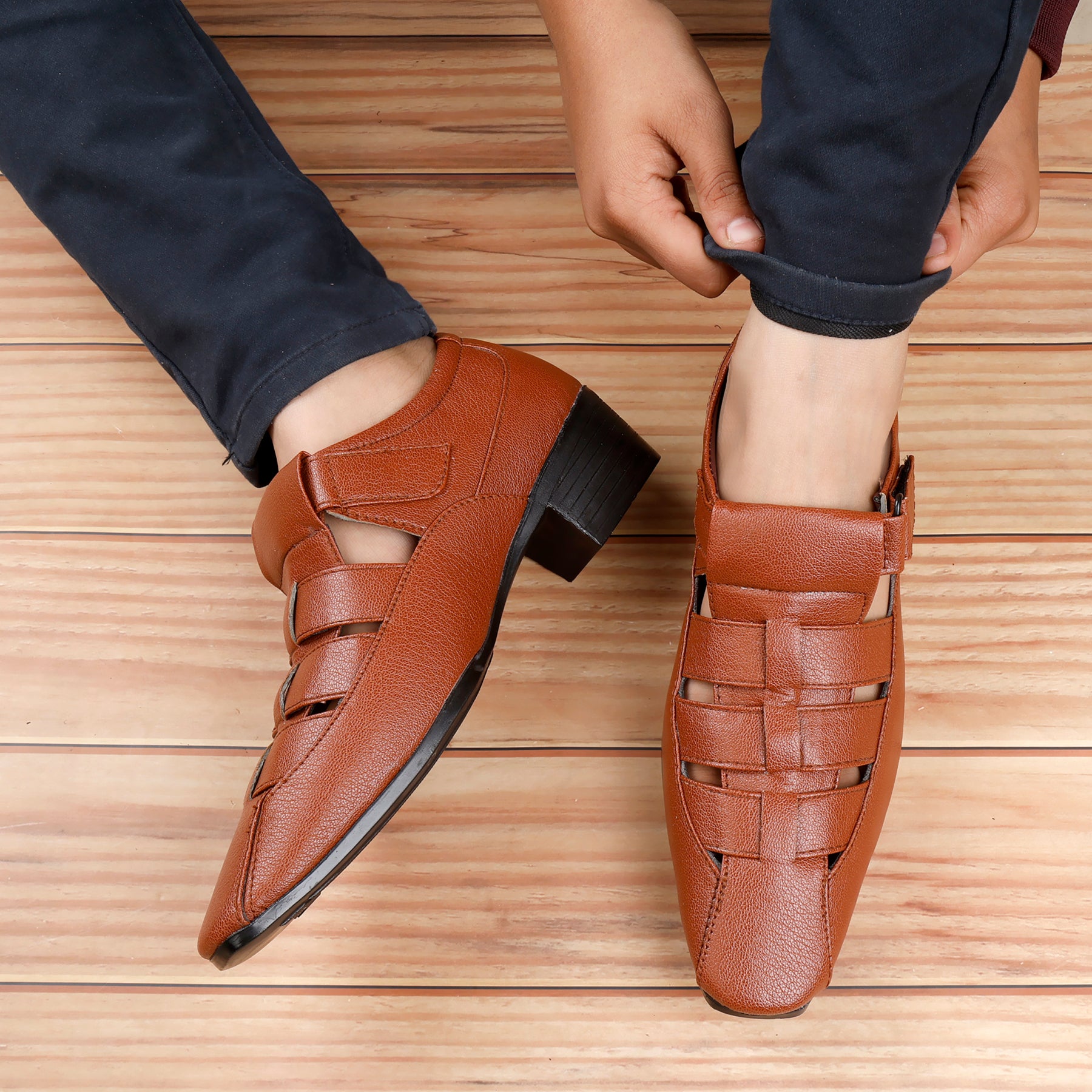 BAXXICO Mens Height Increasing Formal Roman Sandals