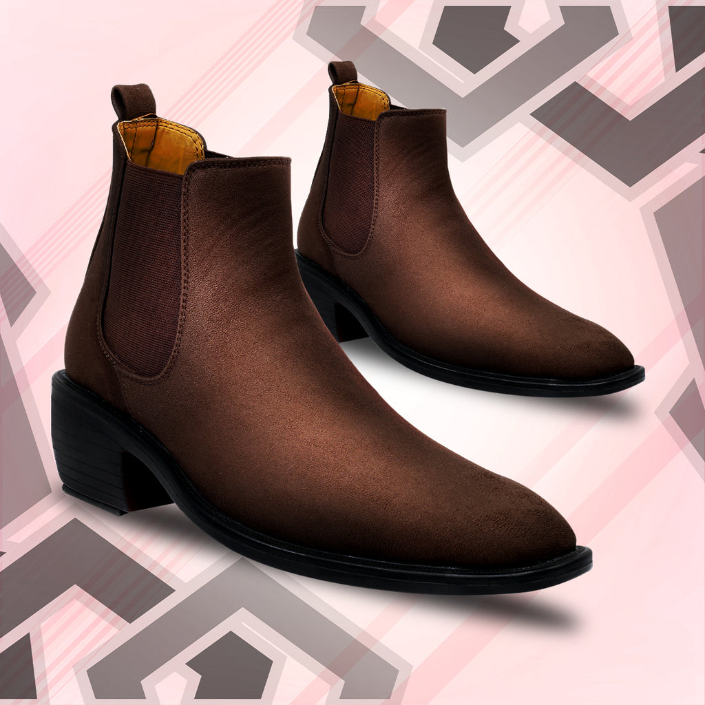 BAXXICO Mens Height Increasing Suede British Formal and Casual Wear Chelsea Boots