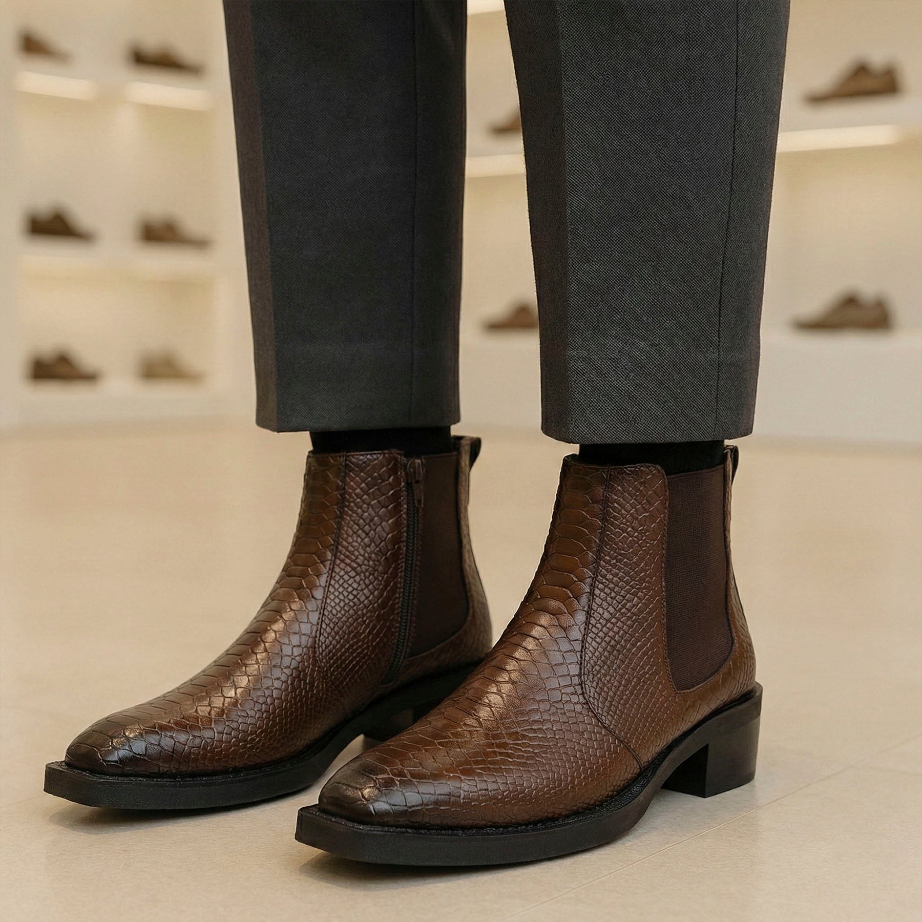BAXXICO Mens Stylish 2 Inch Height Boosting Ankle Boots