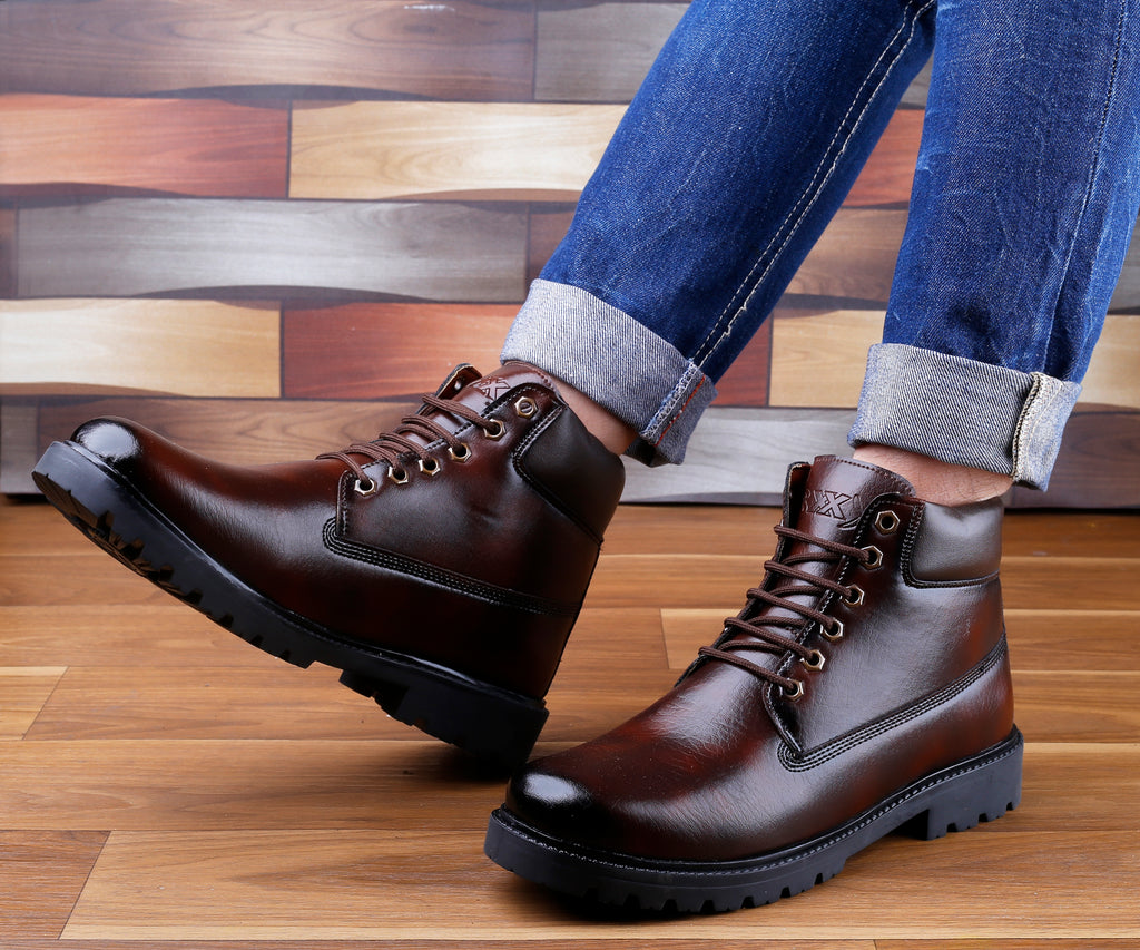 Baxxico Faux Vegan Leather Chelsea Ankle Lace up Boots for Men