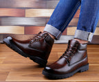 BAXXICO Faux Vegan Leather Chelsea Ankle Lace up Boots for Men
