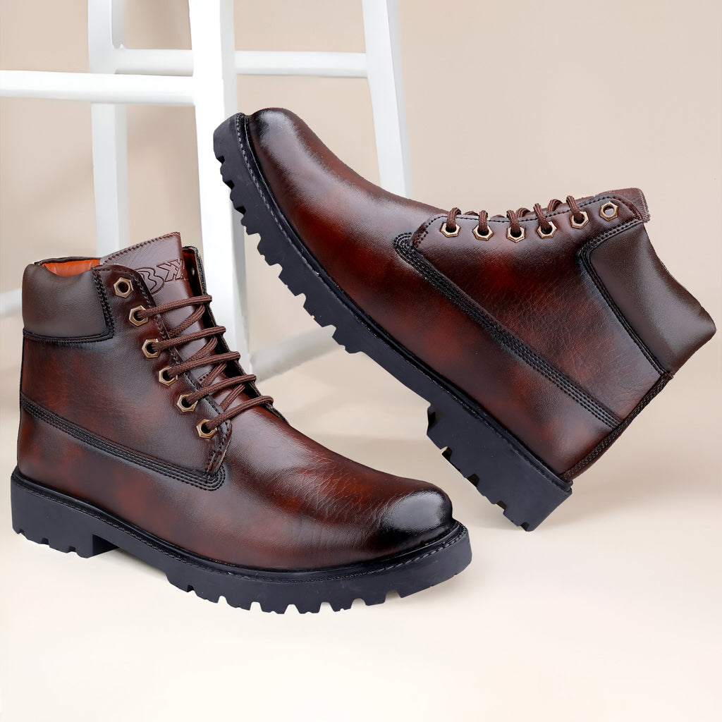 Baxxico Faux Vegan Leather Chelsea Ankle Lace up Boots for Men
