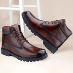 BAXXICO Faux Vegan Leather Chelsea Ankle Lace up Boots for Men