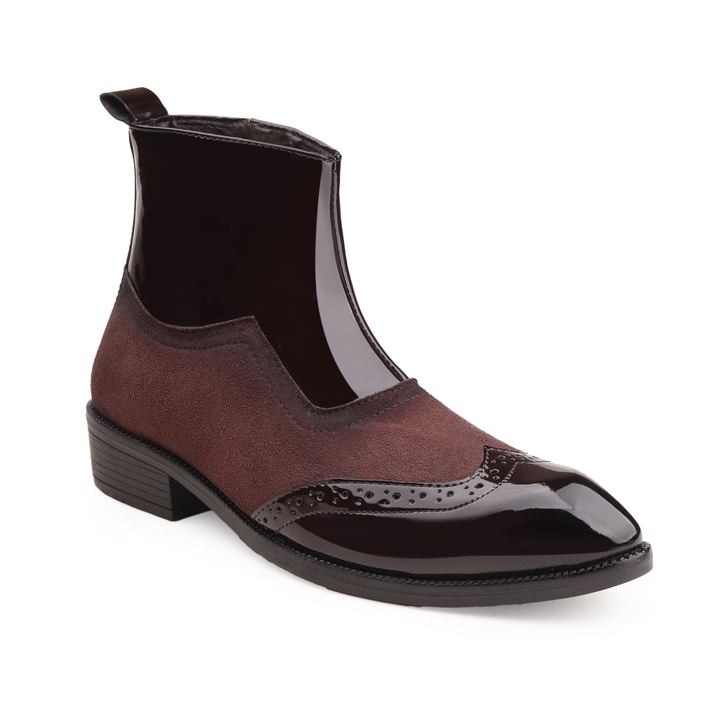 BAXXICO Mens Premium Suede and Patent Chelsea Boots