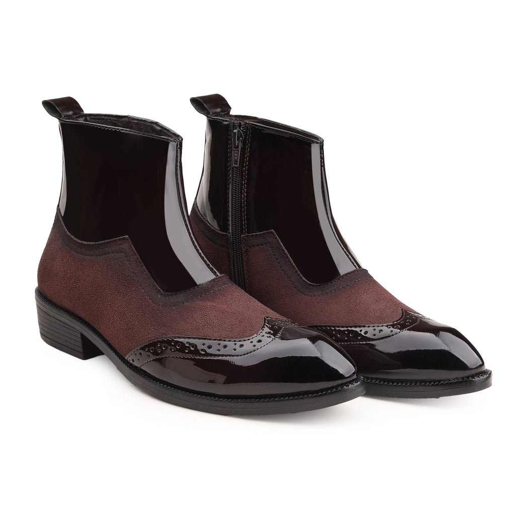 BAXXICO Mens Premium Suede and Patent Chelsea Boots