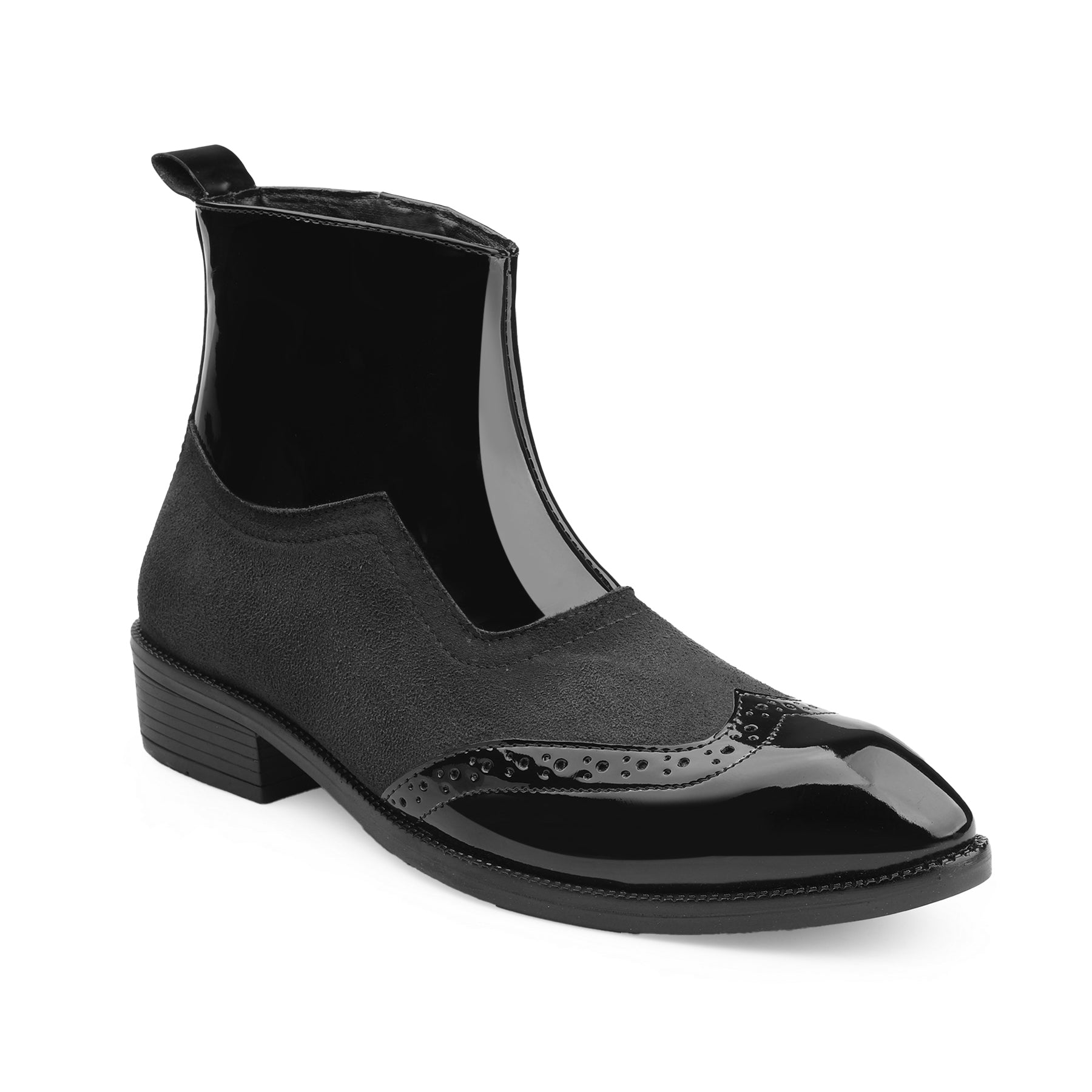 BAXXICO Mens Premium Suede and Patent Chelsea Boots