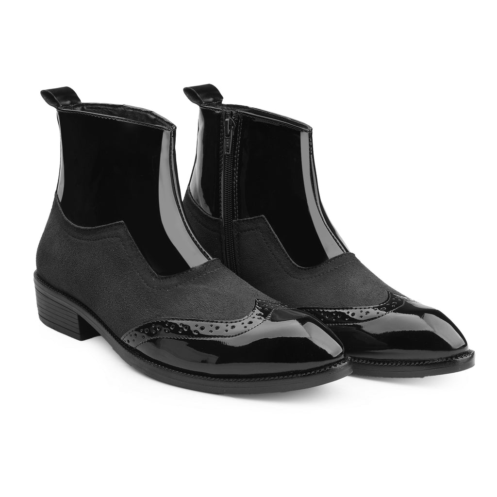 BAXXICO Mens Premium Suede and Patent Chelsea Boots