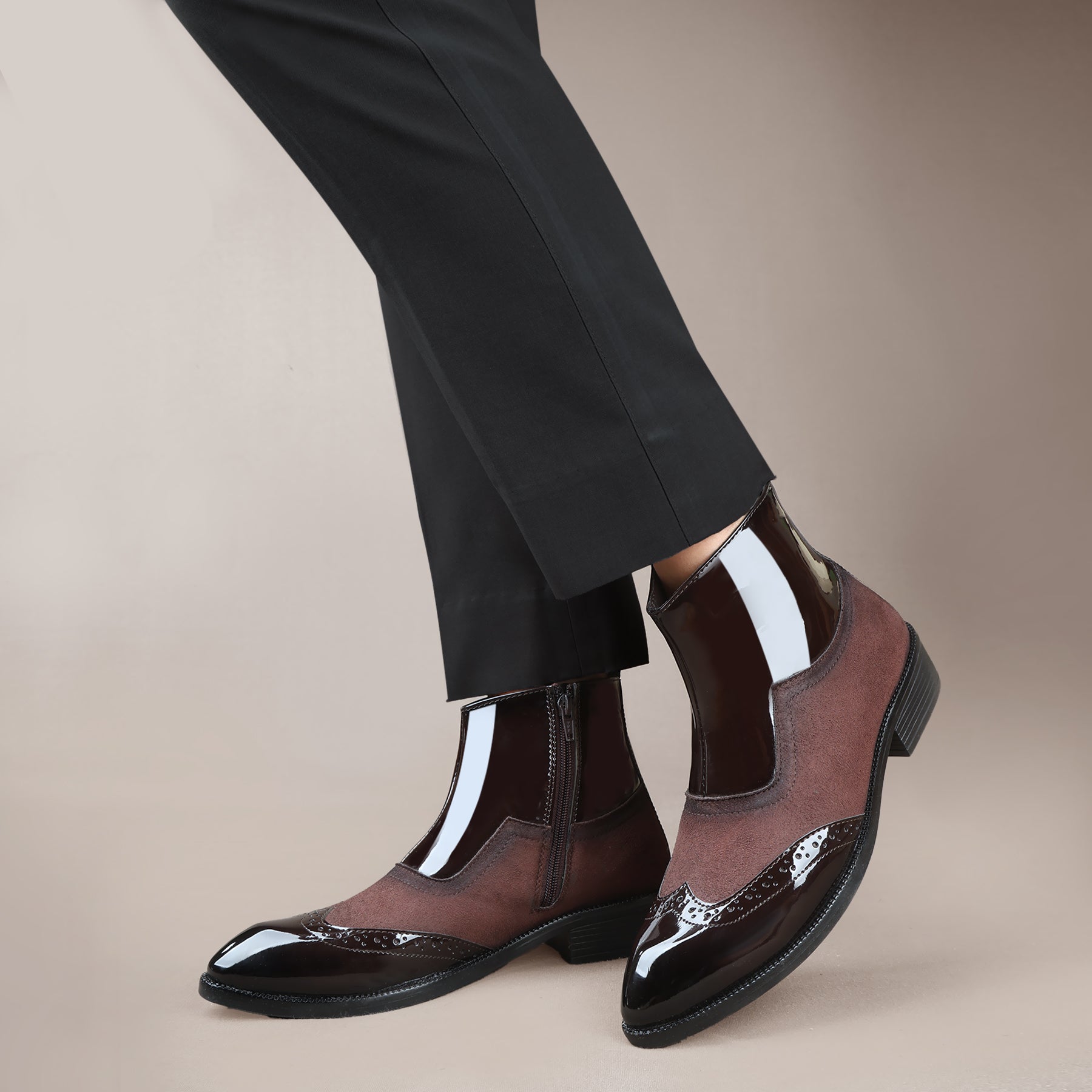 BAXXICO Mens Premium Suede and Patent Chelsea Boots