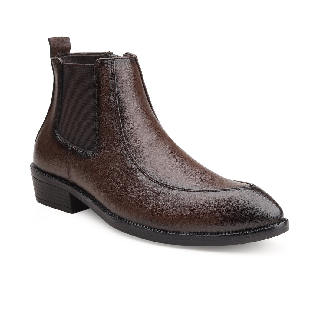 BAXXICO Men Faux Leather Chelsea Boots with Side Zipper and TPR Sole