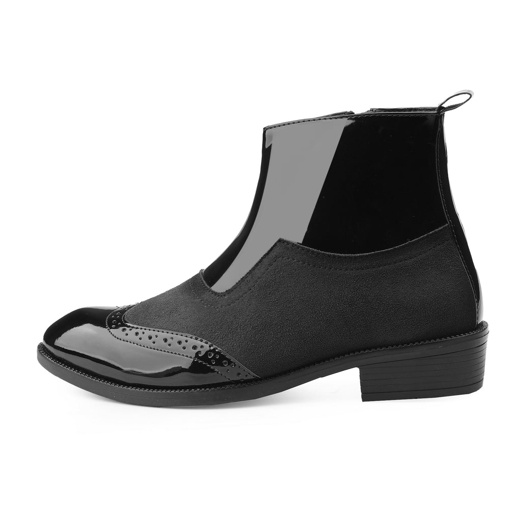 BAXXICO Mens Premium Suede and Patent Chelsea Boots