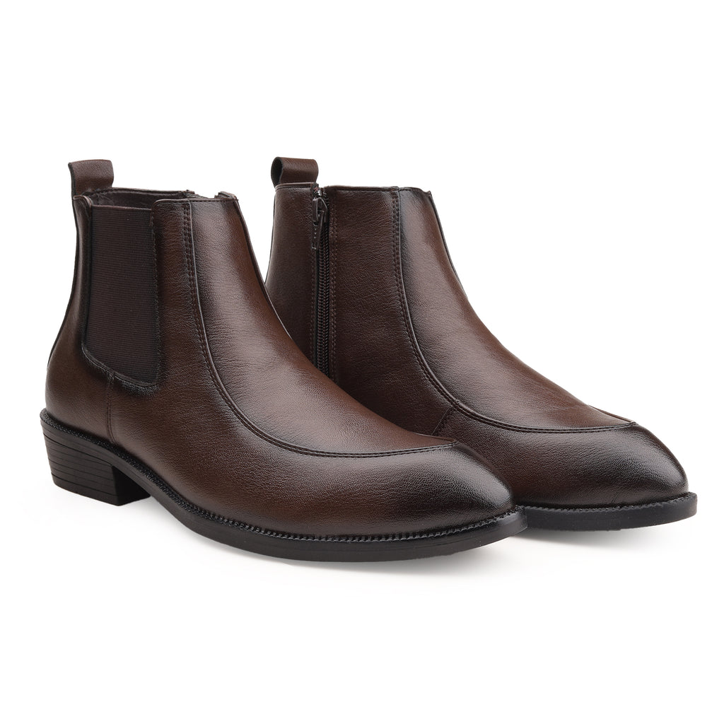 BAXXICO Men Faux Leather Chelsea Boots with Side Zipper and TPR Sole