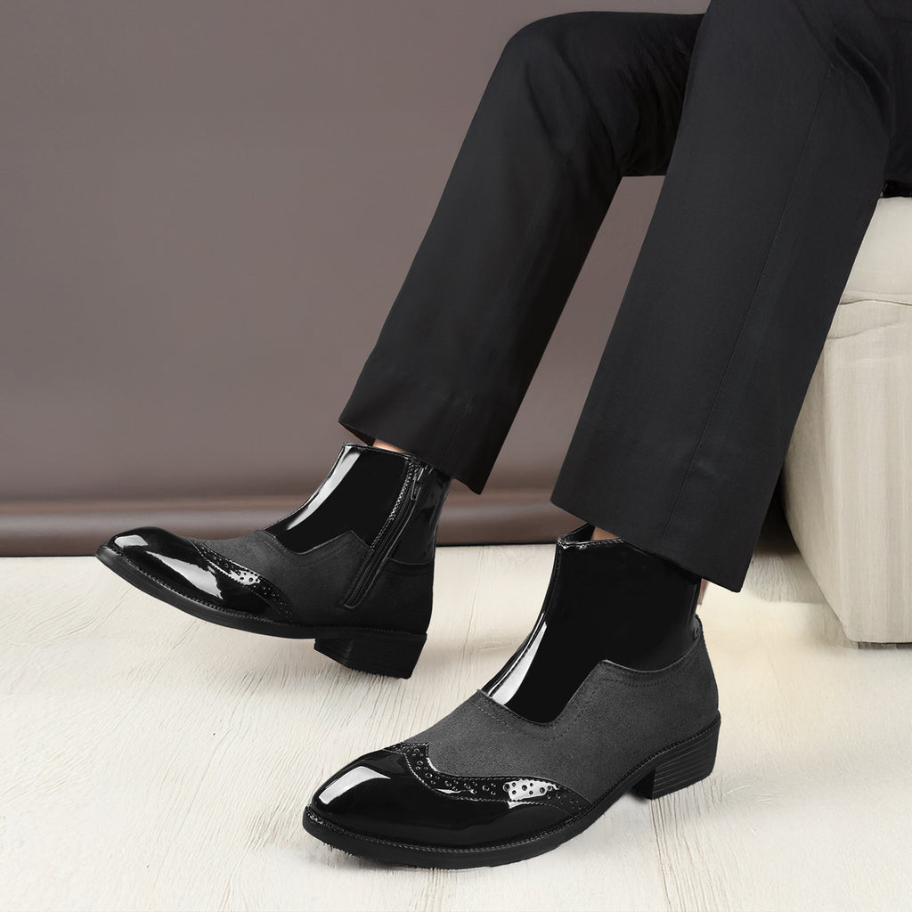BAXXICO Mens Premium Suede and Patent Chelsea Boots