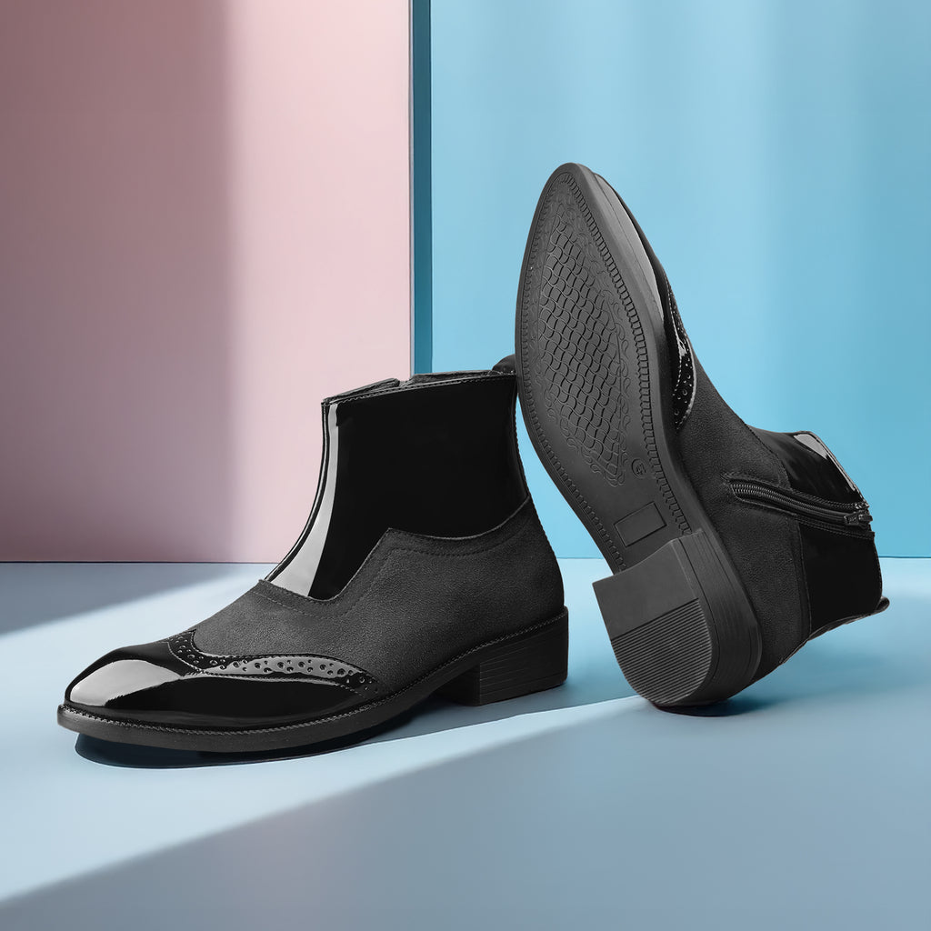 BAXXICO Mens Premium Suede and Patent Chelsea Boots