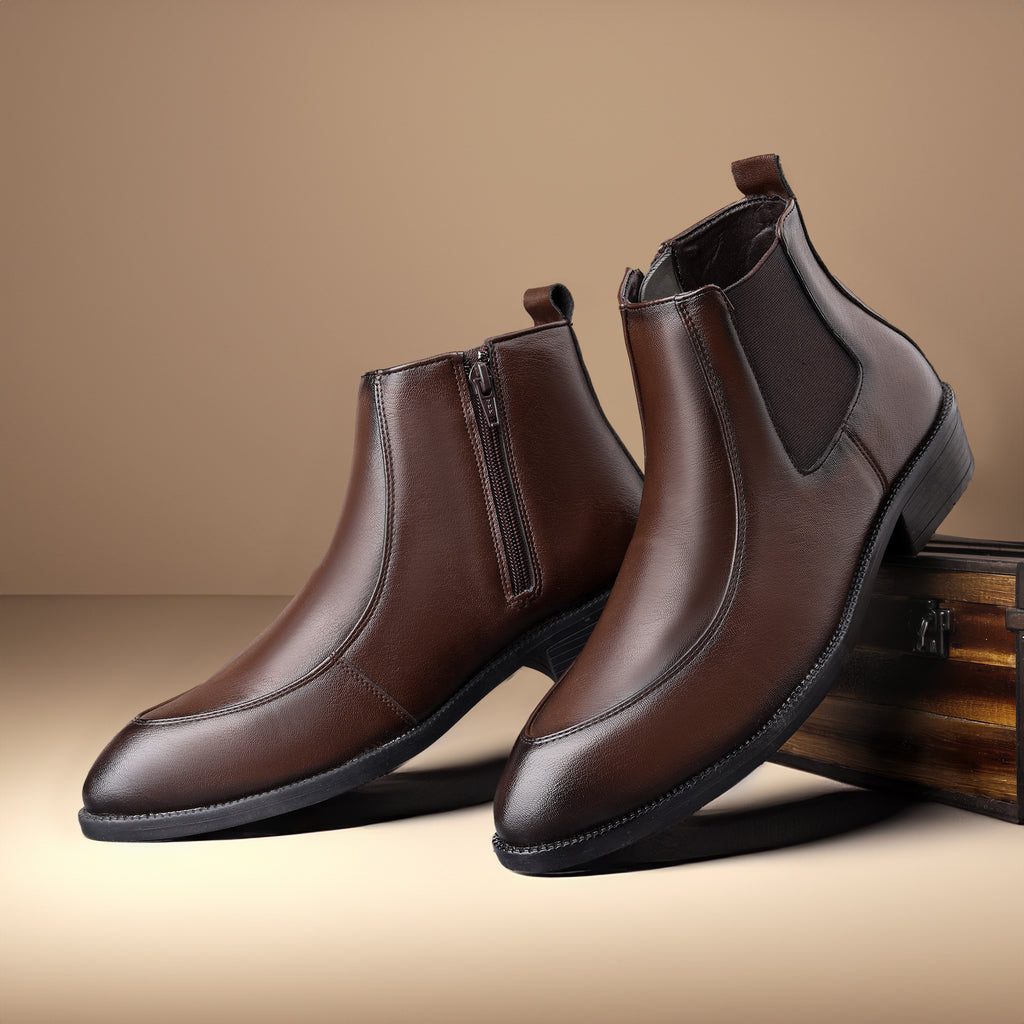 BAXXICO Men Faux Leather Chelsea Boots with Side Zipper and TPR Sole