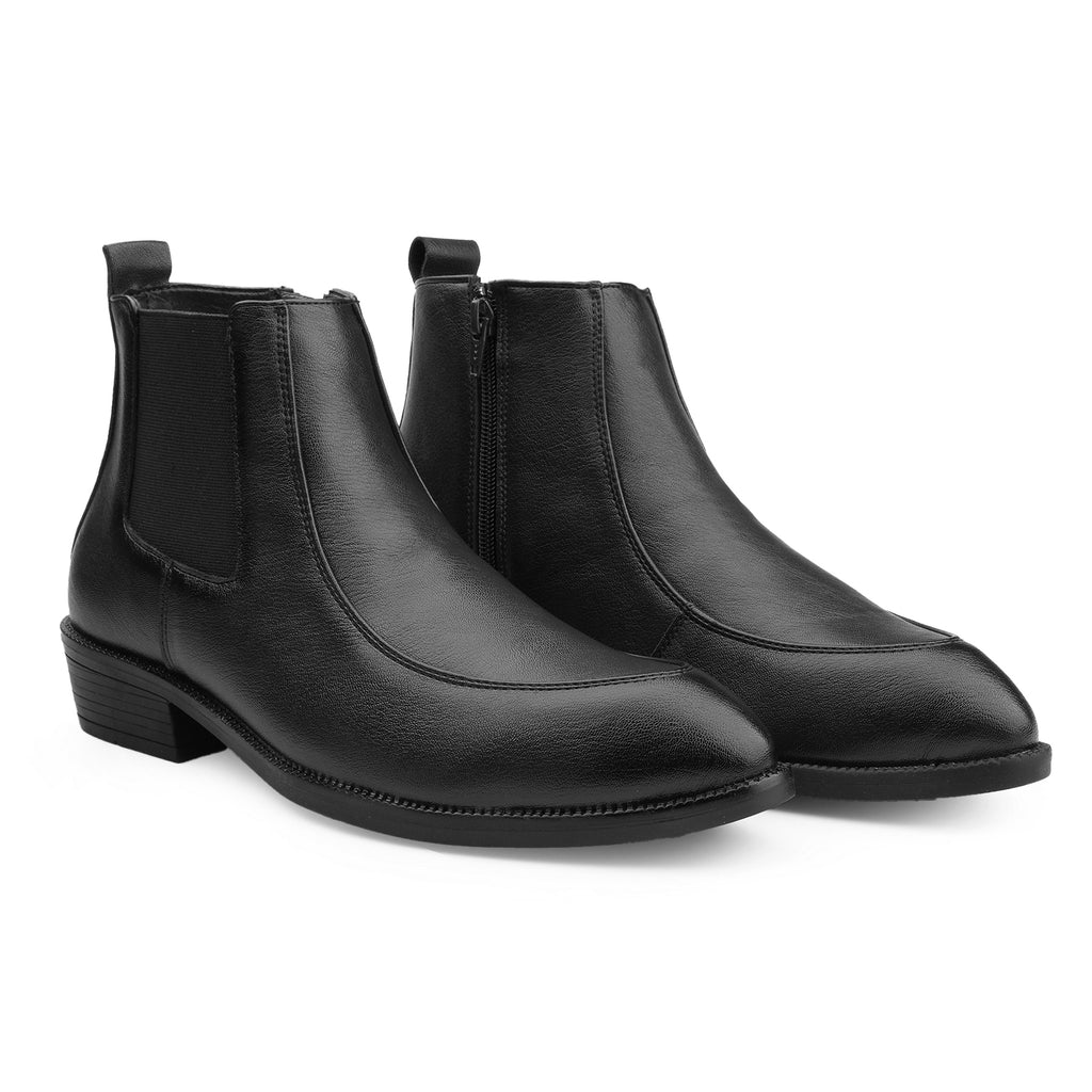 BAXXICO Men Faux Leather Chelsea Boots with Side Zipper and TPR Sole