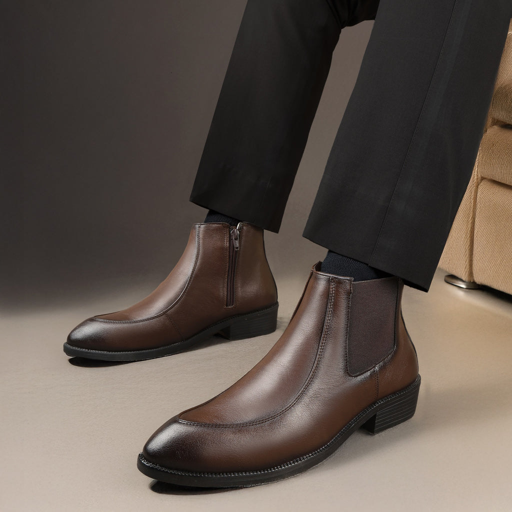 BAXXICO Men Faux Leather Chelsea Boots with Side Zipper and TPR Sole