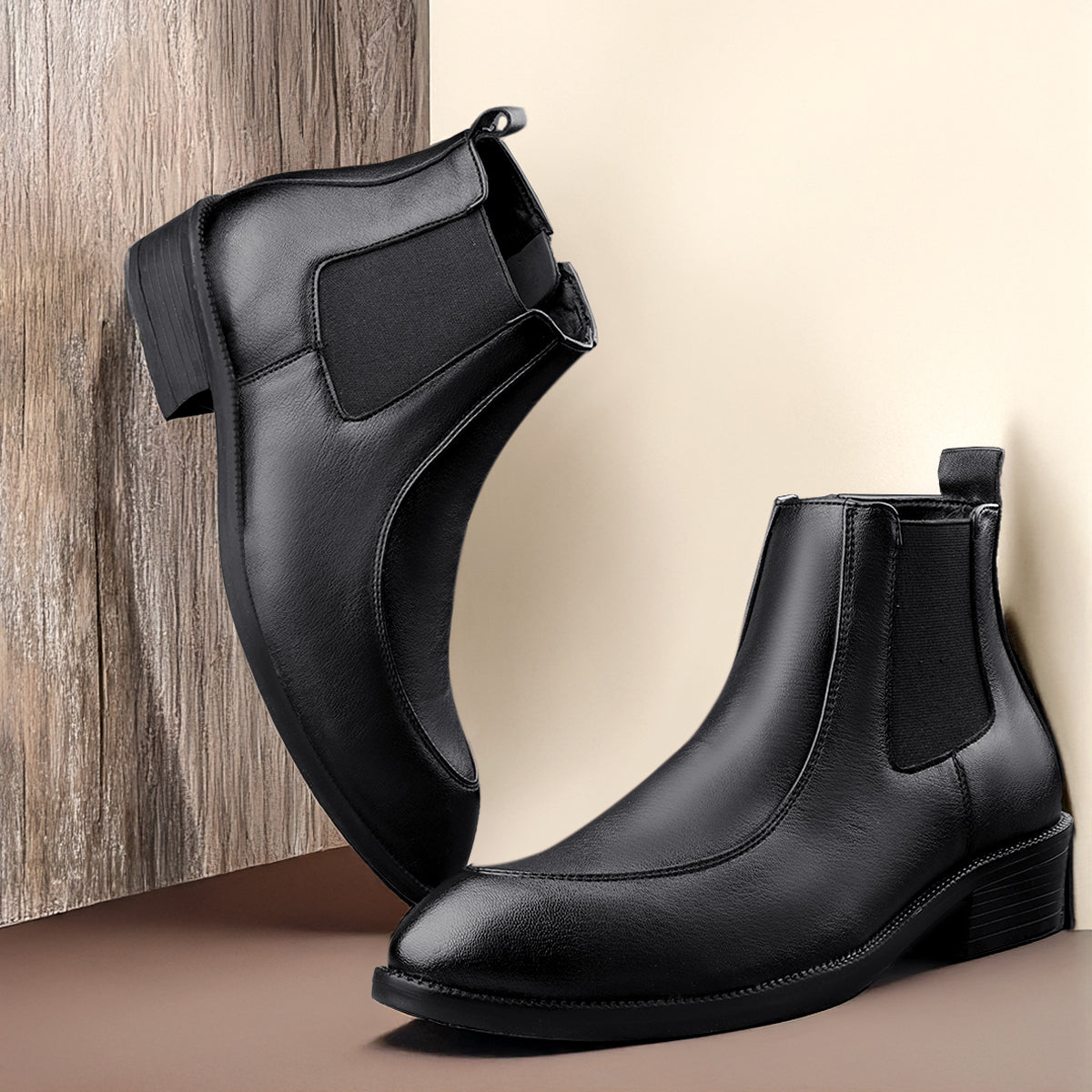 BAXXICO Men Faux Leather Chelsea Boots with Side Zipper and TPR Sole