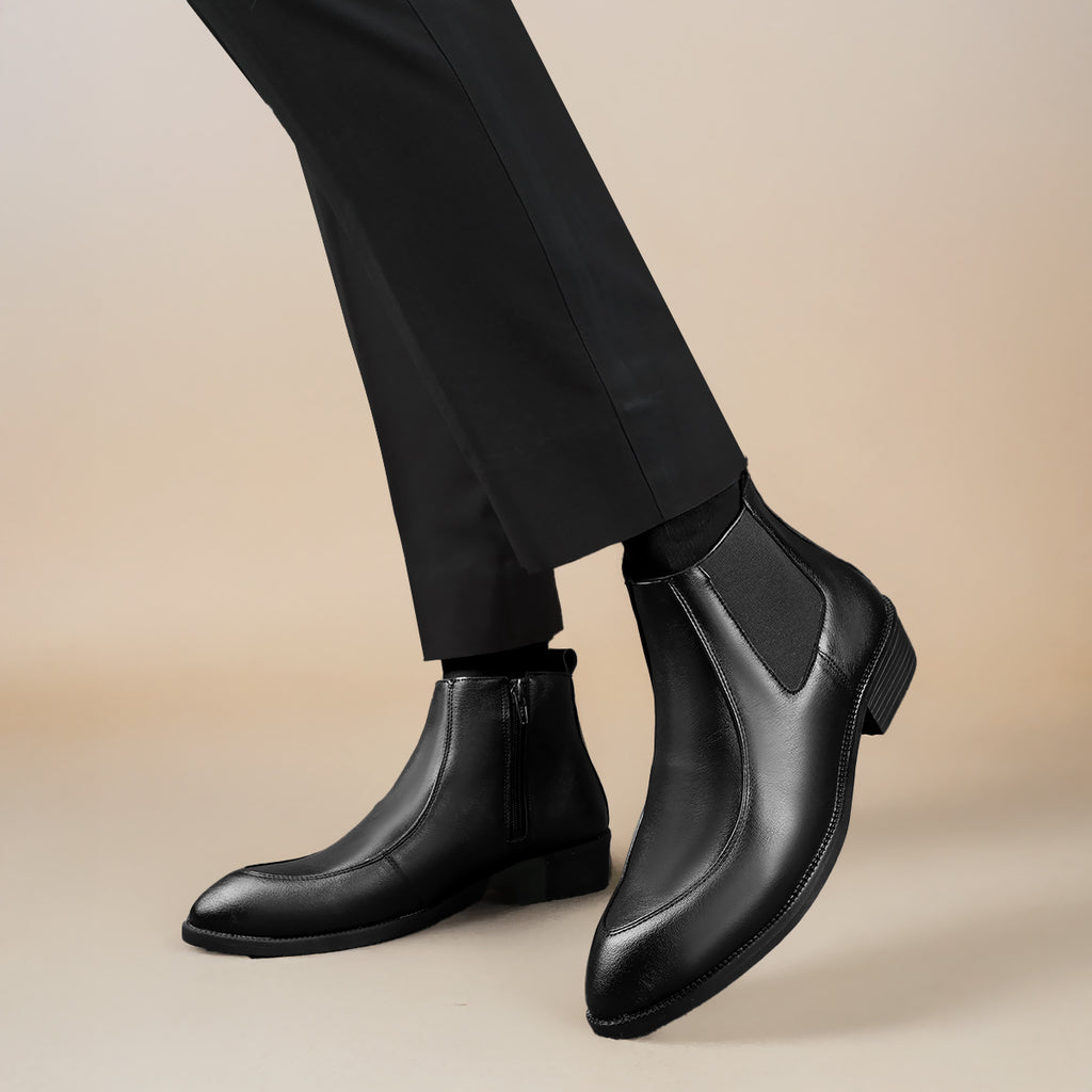BAXXICO Men Faux Leather Chelsea Boots with Side Zipper and TPR Sole